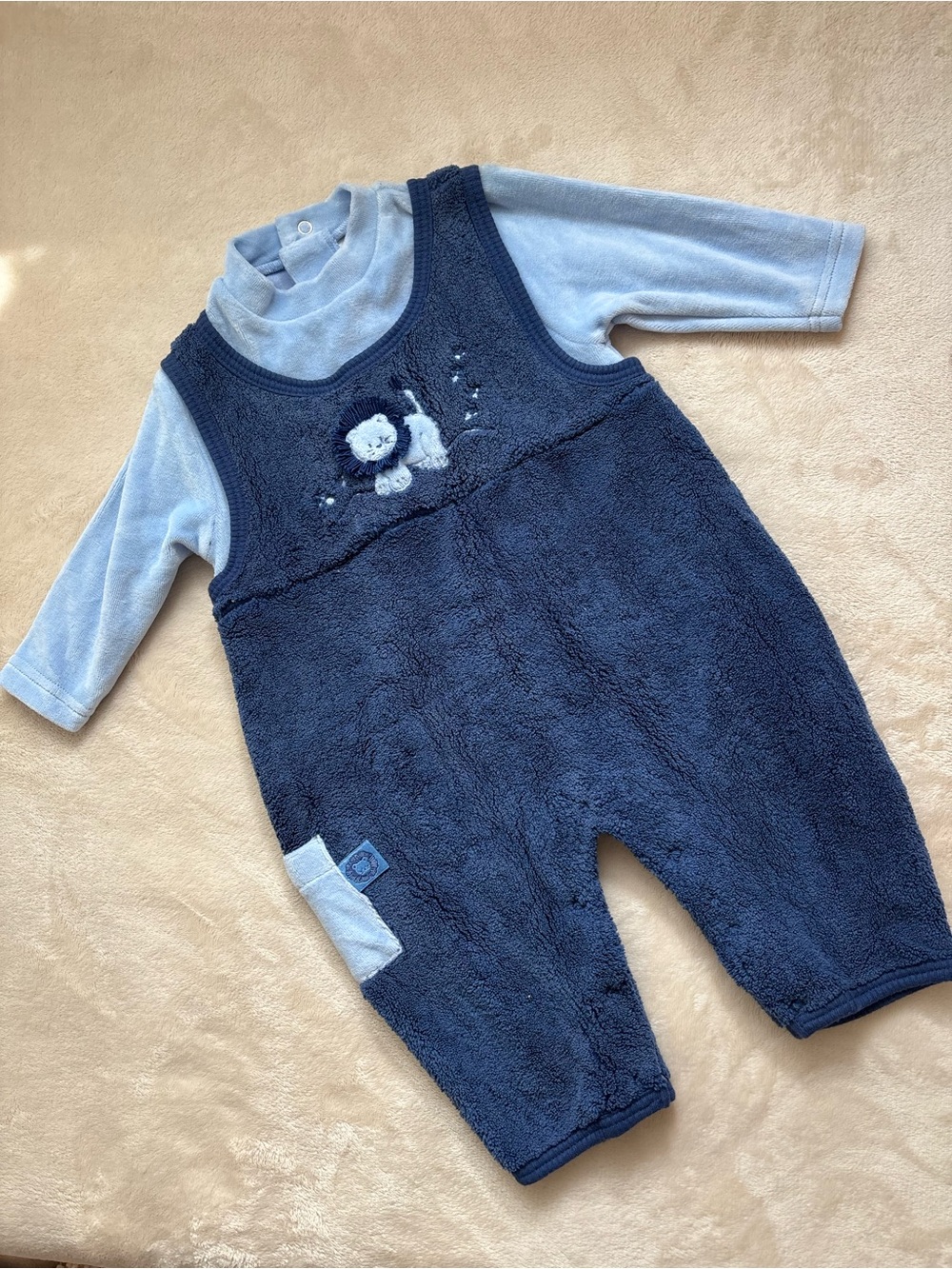 Vintage Y2K Carter's Baby Boy 2-Piece Fleece Overall & Shirt Set Lion 6M NWOT